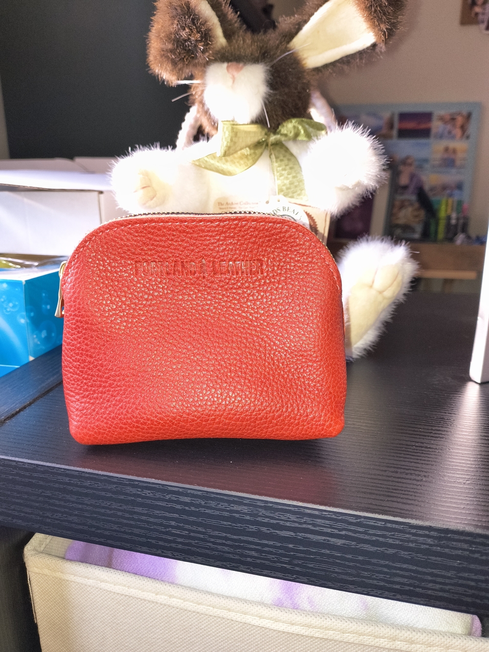 Portland Leather Red Pebbled Leather Pouch Cosmetic Case